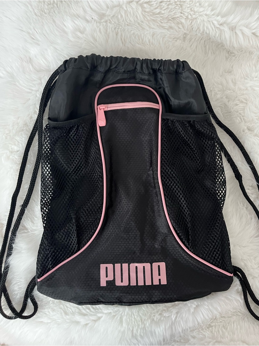 Puma Black Drawstring Backpack with Pink Trim